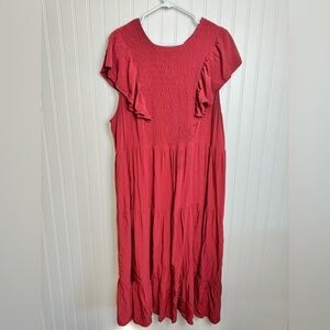 Old Navy red smocked flutter sleeve tiered midi dress back cutout size 3X